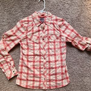 REI checkered snap front shirt with pockets